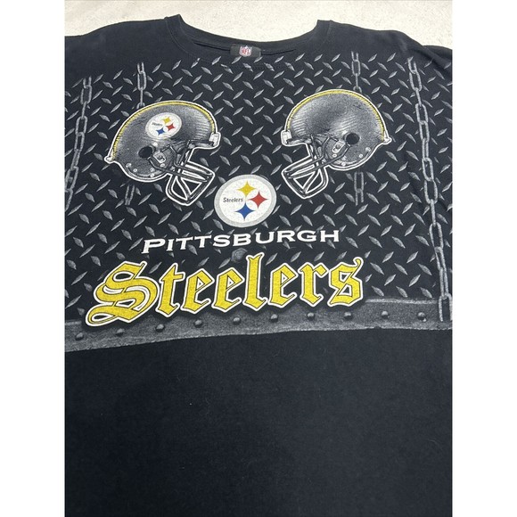 Y2K Pittsburgh Steelers Steel Curtain Helmet Black Graphic T-Shirt Size Large - Picture 2 of 6